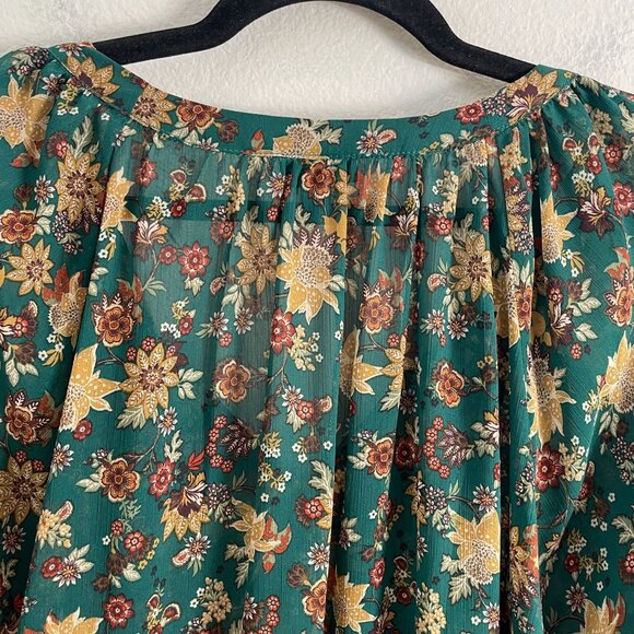 TORRID Plus 3X Green Floral Long Sleeve Blouse V Neck Tie Front Shirt Top - Picture 12 of 12